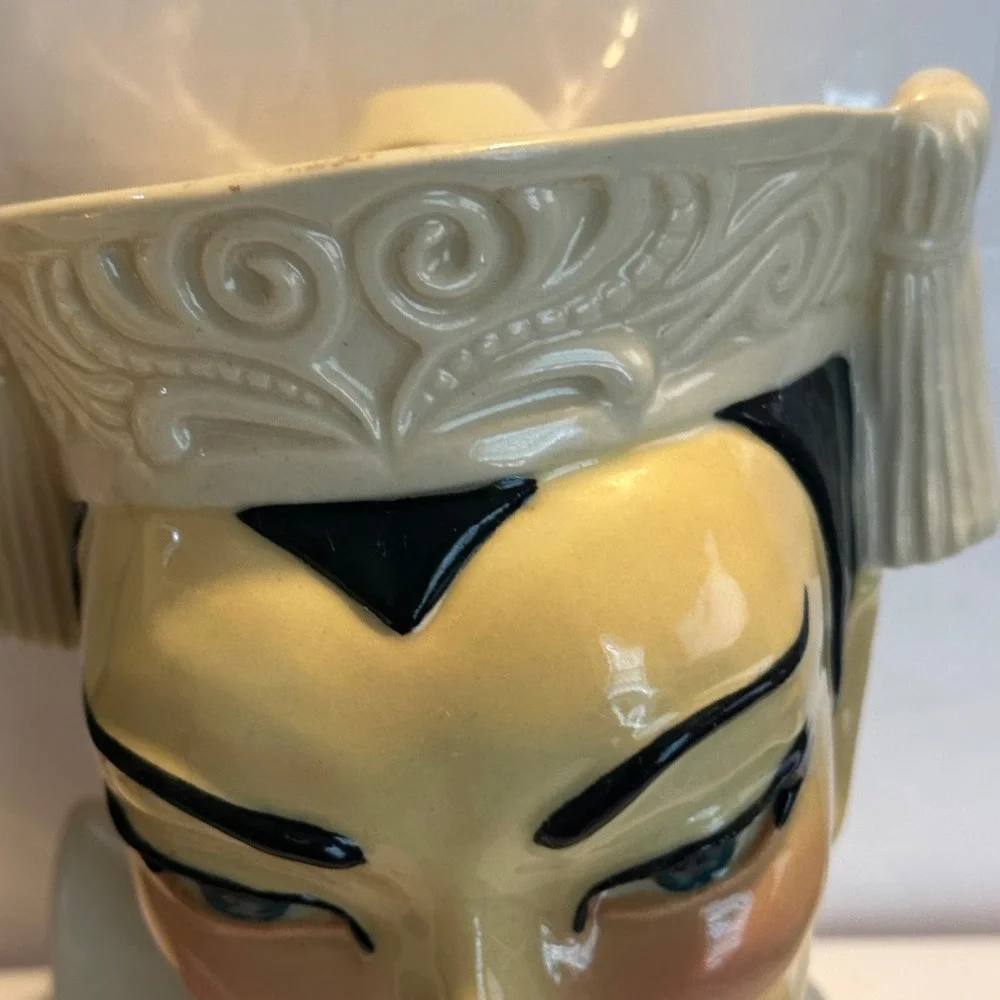 Vintage Ceramic Head Vase Pair Asian Man Woman Bust Planter Mid Century Style